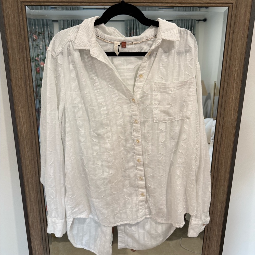 Anthropologie Pilcro The Theresa Lace-Up Buttondown White Textured